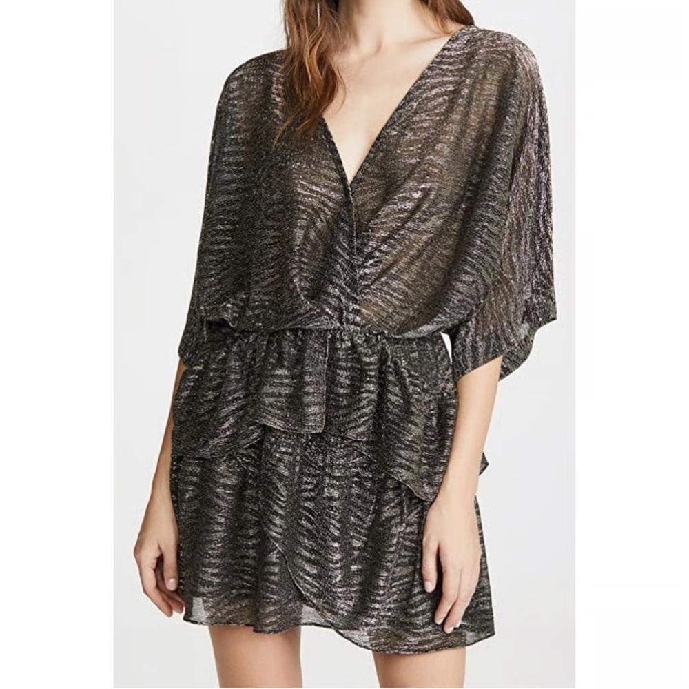IRO Paris Metallic Silver Black Tiered Mini Dress Size 36 (US 4)